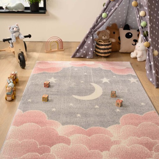 Vloerkleed kinderkamer wolk - Dreams roze/grijs