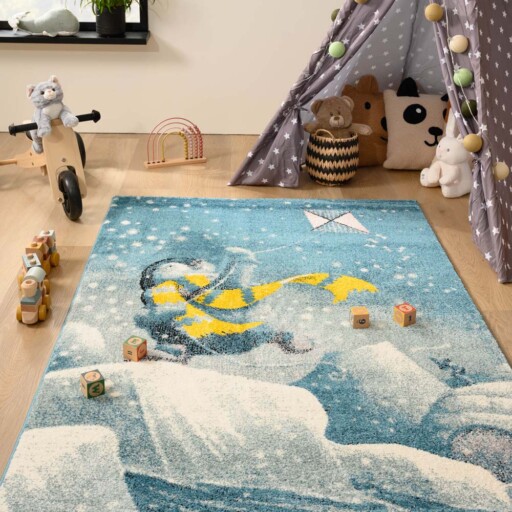 Vloerkleed kinderkamer Pinguïn - Dreams blauw