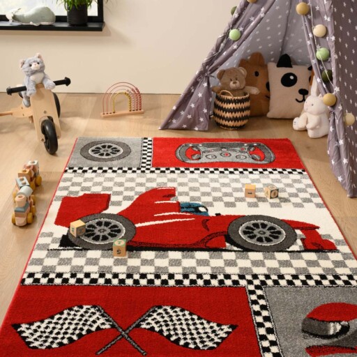 Vloerkleed kinderkamer racing - Adventures rood