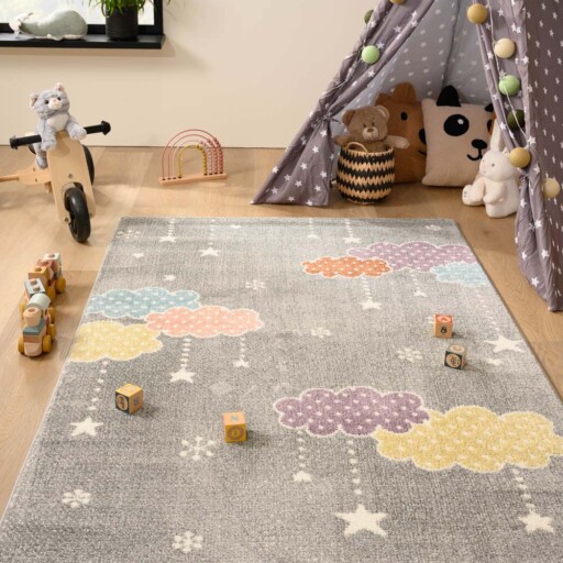 Vloerkleed kinderkamer wolk - Snoozy grijs/multi