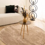 Rond velours vloerkleed flair – beige