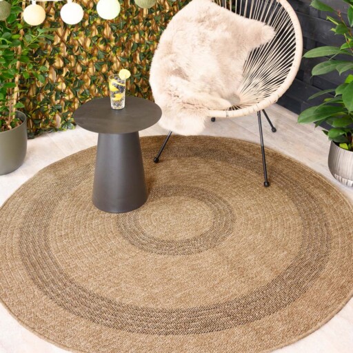 Jute buitenkleed rond - Sunset Spirit beige/zwart