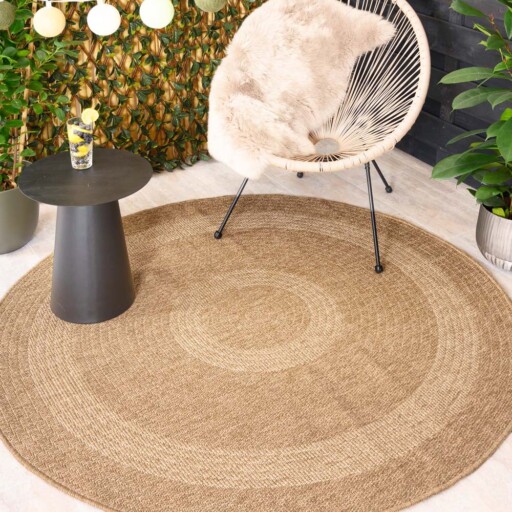 Jute buitenkleed rond - Sunset Spirit beige/wit