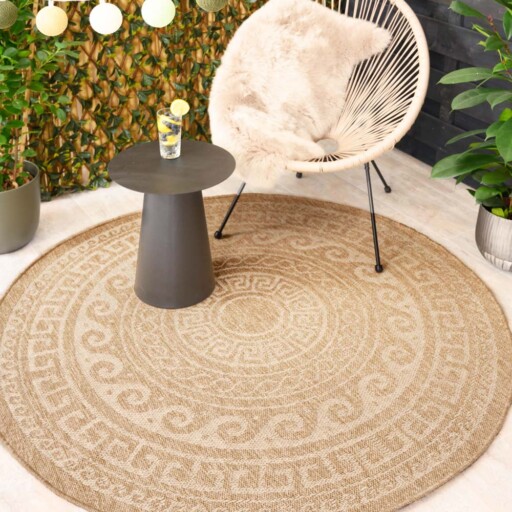 Jute buitenkleed rond - Sunset Shores beige/wit