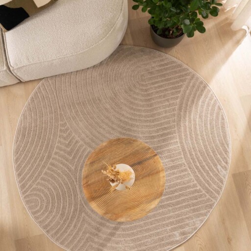 Rond vloerkleed Scandinavisch - Contour Curve beige