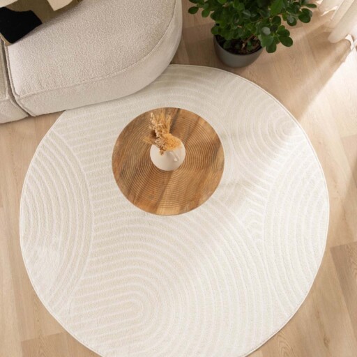 Rond vloerkleed Scandinavisch - Contour Curve crème