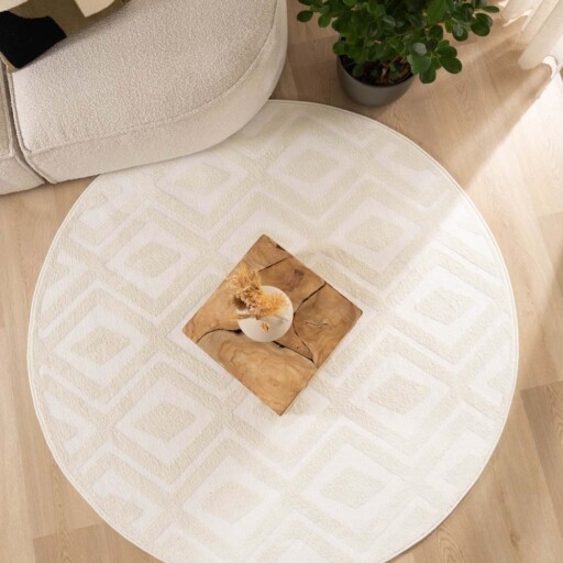 Rond vloerkleed Scandinavisch - Contour Diamond crème