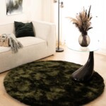 Rond shaggy vloerkleed – Spark olijfgroen