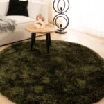 Rond shaggy vloerkleed – meadow olijfgroen