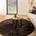 Rond viscose vloerkleed – glamour darkbrown