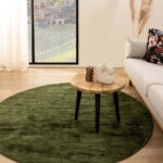 Rond viscose vloerkleed – glamour green