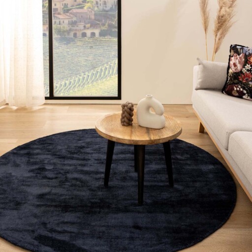 Viscose vloerkleed rond - Glamour marineblauw