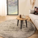 Rond viscose vloerkleed – glamour steal grey