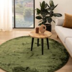 Rond viscose vloerkleed – pearl green