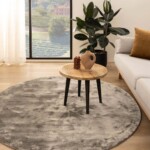 Rond viscose vloerkleed – pearl steal grey