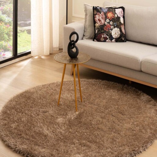 Rond hoogpolig vloerkleed velvet - Posh beige