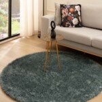 Rond vloerkleed velours – POSH blauw